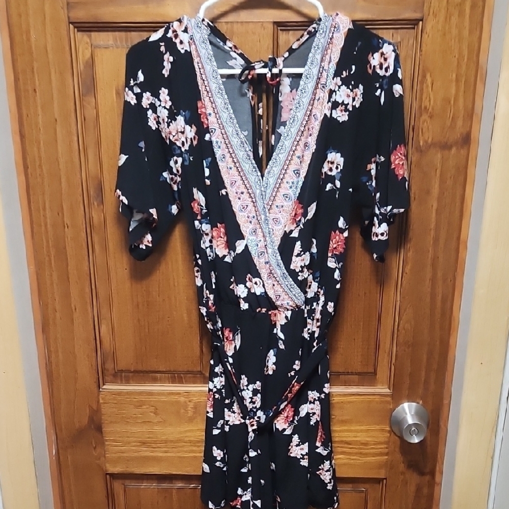 Floral Black Wrap Dress